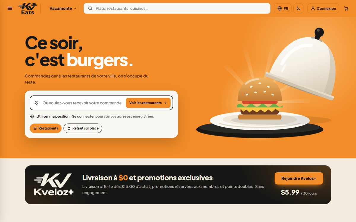 Site KV Eats affiché sur un ordinateur portable